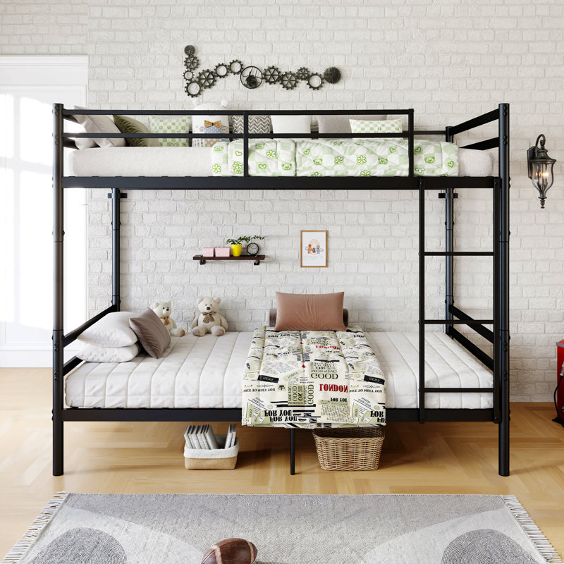 Lit superposé avec échelle et lit superposé en métal à garde-corps haut, espace de rangement, silencieux, taille simple sur simple, noir