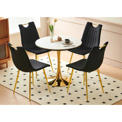Ensemble de salle à manger 1 / 4,5 pièces, table de salle à manger à pieds en métal Mid-Century pour 4 à 6 personnes avec plateau en MDF, table de salle à manger à piédestal, table basse de loisirs