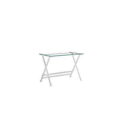Modern Clear Glass Computer Desk with Chrome X-Base, Tempered Laptop Table for Home Office