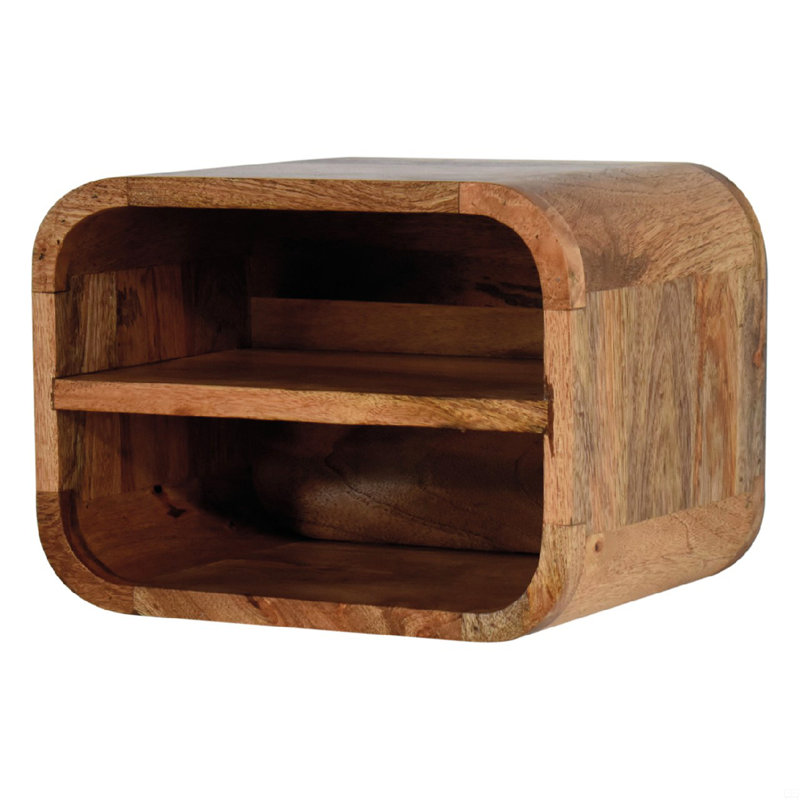 Solid Wood Oak-Ish Floating Open Curve Nightstand