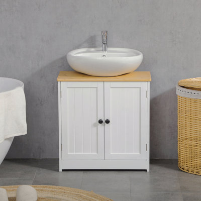 Armoire de salle de bain moderne sous le lavabo, meuble-lavabo pour lavabo mural, armoire de rangement avec portes doubles et tablettes réglables