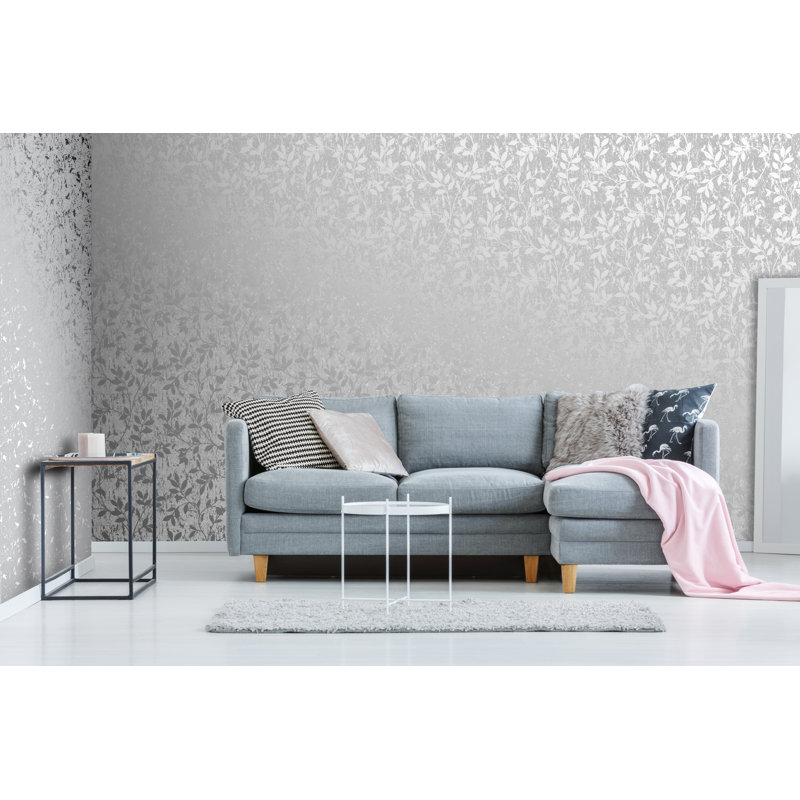 Milan Floral Vinyl Metallic Wallpaper Roll, Silver