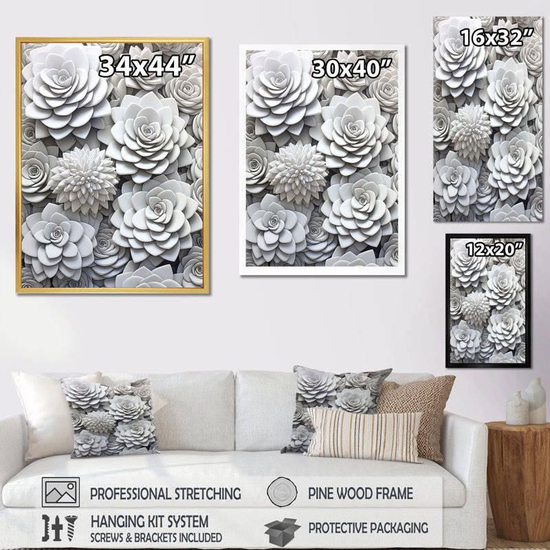 Minimalisme noir et blanc succulent, H 20 po x l 12 po x P 1 po, Cadre flottant noir