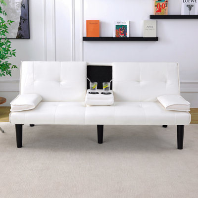 The 67" White Pvc Multi-Functional Sofa Bed, With A Foldable And Cup Holder Design, Makes It Extremely Convenient To Turn The Living Room Into A Guest Room