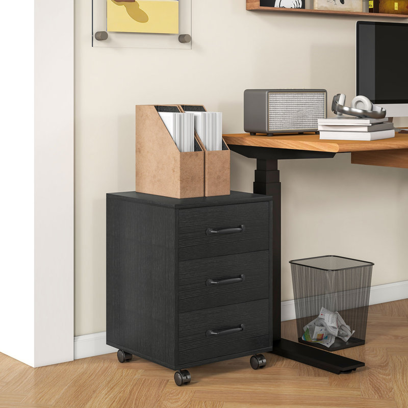 Erve 40cm Wide 3 -Drawer Mobile File Cabinet, Black