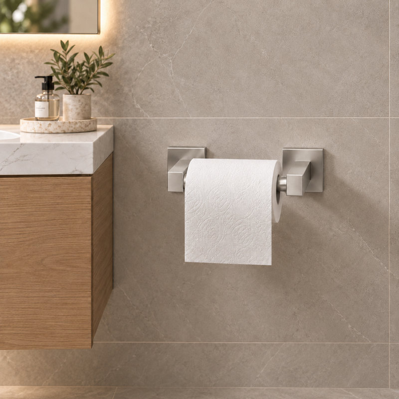 Porte-papier hygiénique mural en nickel brossé, porte-rouleau de papier toilette double fixation pour salle de bain moderne