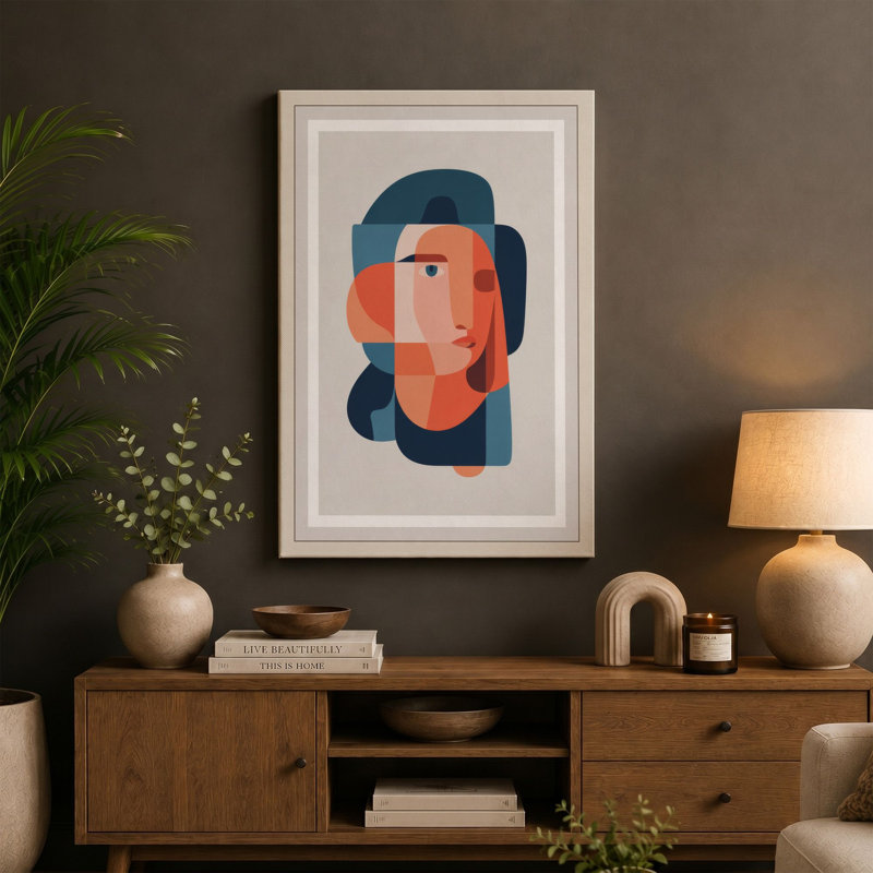 Geometric Portrait Mid-Century - Wrapped Canvas, 24x16 - 61.0 x 40.6 cm, Ochre Border