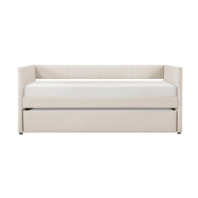 1Pc Daybed With Trundle Fabric Upholstery Wooden Frame Modern Home Furniture by Everly Quinn
