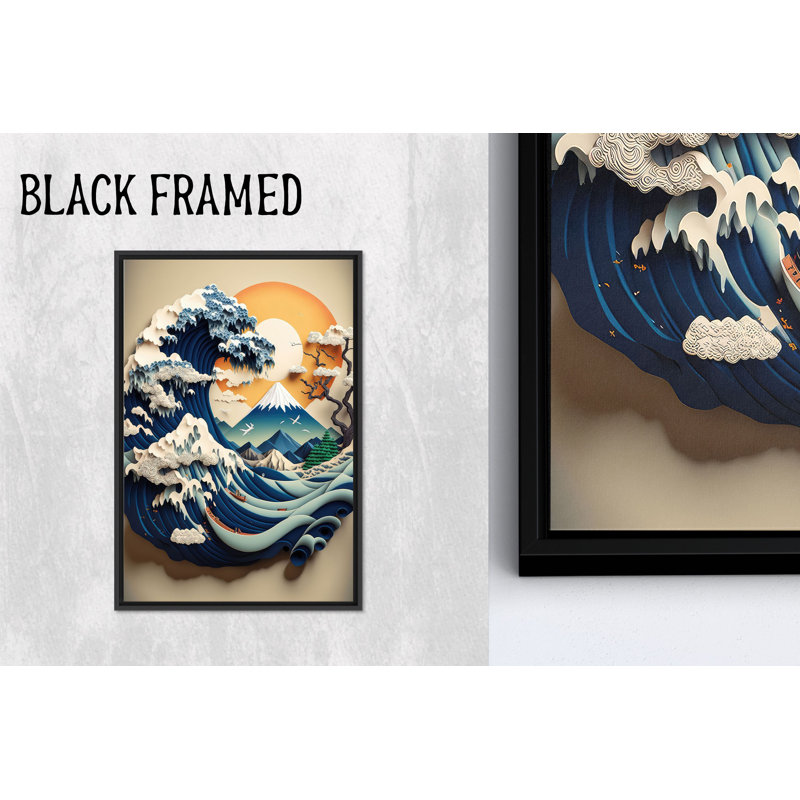 Affiche imprimée sur toile: The Great Wave Art, Living Room Decor, 1P BlackFramedCanves, H : 67 x L : 47,3 pouces