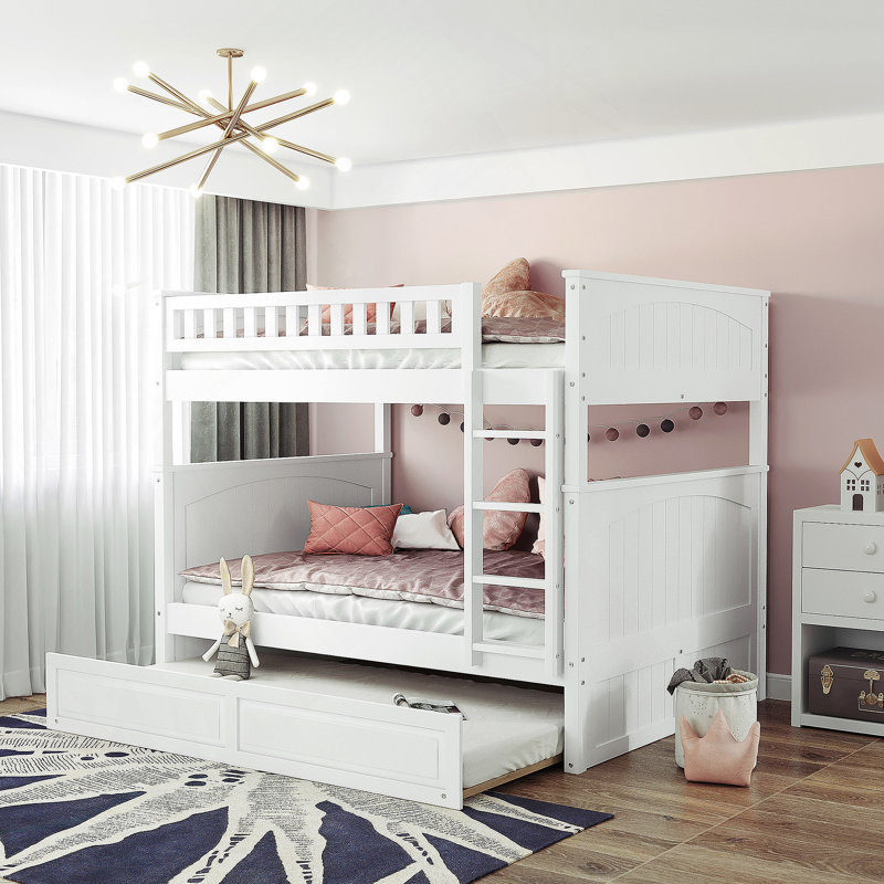 Lit superposé au dessus d'un lit superposé en bois avec garde-corps brossé ancien SKU: LPAAN, Blanc