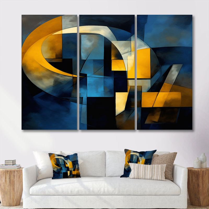 «Symphony In Kings Blue Jazz II», ensemble d'art mural géométrique, Toile tendue, H 40 po x l 60 po x P 1 po