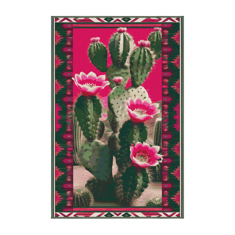  Tapis lavable en forme de figue de barbarie Southwestern, Tapis de couloir 2 pi x 4 pi