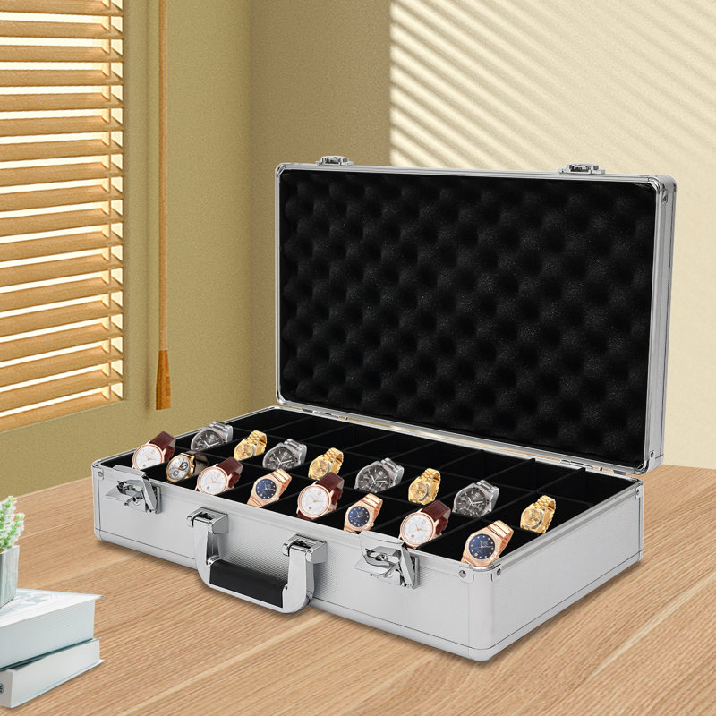 Boîte de rangement pour montre en alliage d'aluminium à 24 grilles