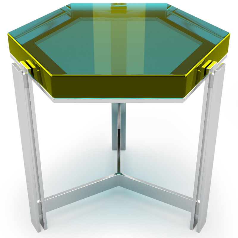 Coffee Table, Army Green Top/Chrome Base, 17.7" H x 35.4" L x 35.4" W