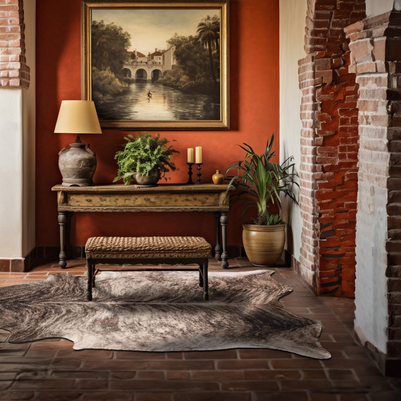 Custom Genuine Beige Brindle Cowhide Rug, Novelty 5'8" x 6'7"