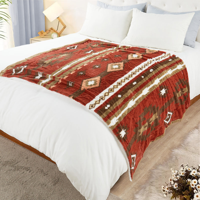 Jeté en microfibre Rustic Aztec, L 60 po x l 50 po, Rouille