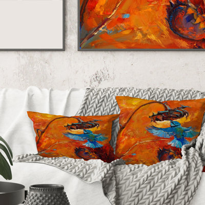 Colibri bleu sur fond orange - coussin traditionnel imprimé