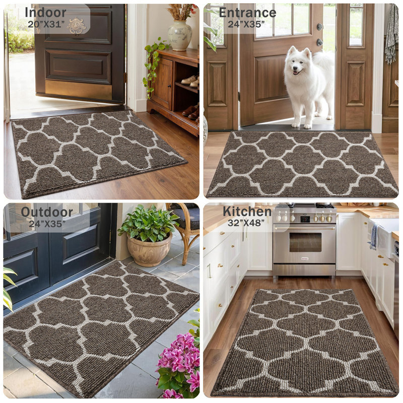 Premium Indoor Outdoor, Non-Slip Absorbent, Resist Dirt, Machine Washable, Entry Decor Rug, 24" W x 35" L, Khaki