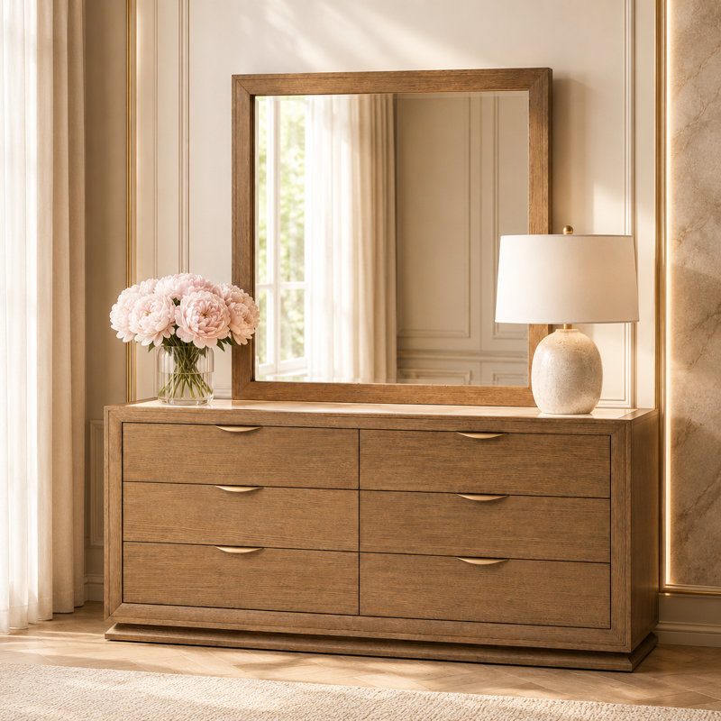 Commode Portrait avec miroir et éclairage DEL - Brun Sienne