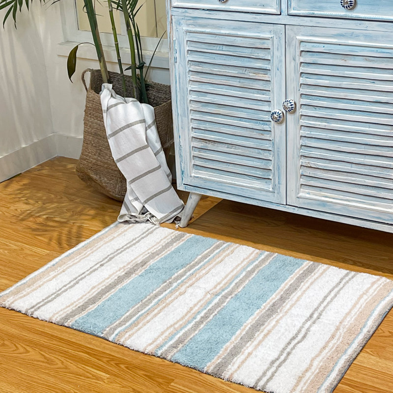Lermitage Bath Rug, 24''W x 40''L, Blue/Beige/White