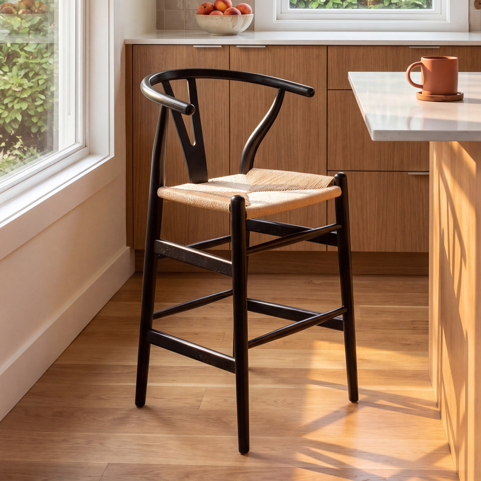 Etta Bar and Counter Stool, Black/Natural, Bar Stool (30" Seat Height)