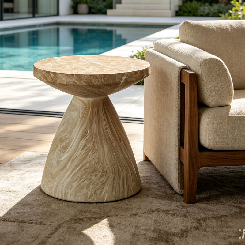 Cement Outdoor Patio End Tables, 20.87" H x 17.72" W x 17.72" D