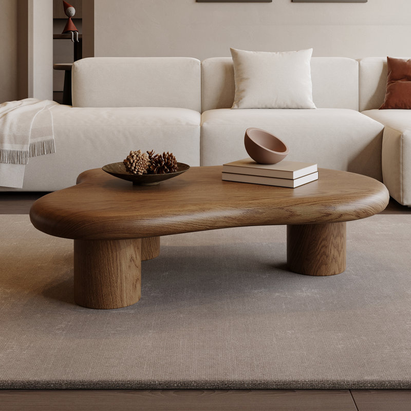 Babajide 48.4inch Cloud Shape Brown four leg Coffee Table, Solid Wood Coffee Table for Livingroom, Walnut