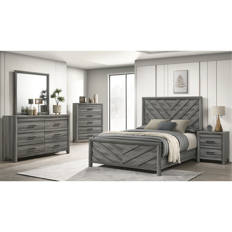 Lit simple gris moderne avec un design lisse et élégant en gris, attention portée aux détails