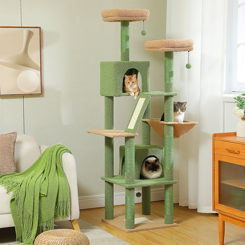 Grand arbre à chat et tour de 72 pouces pour chats d'intérieur - avec poteaux à griffes recouverts de sisal, perchoirs rembourrés, condos et panier