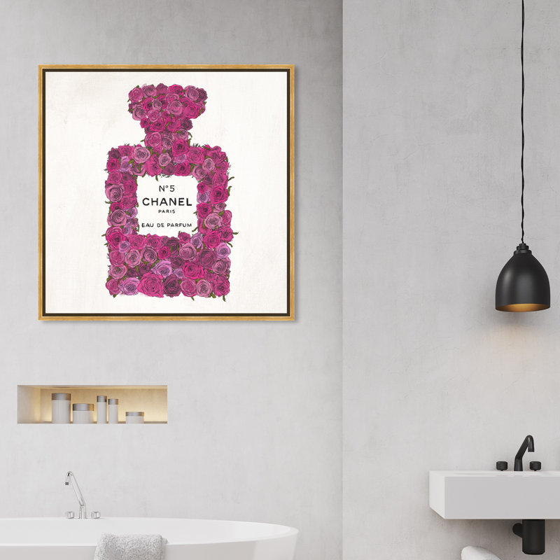 «Number 5 Rose», peinture sur toile, Encadrement doré, H 30 po x l 30 po