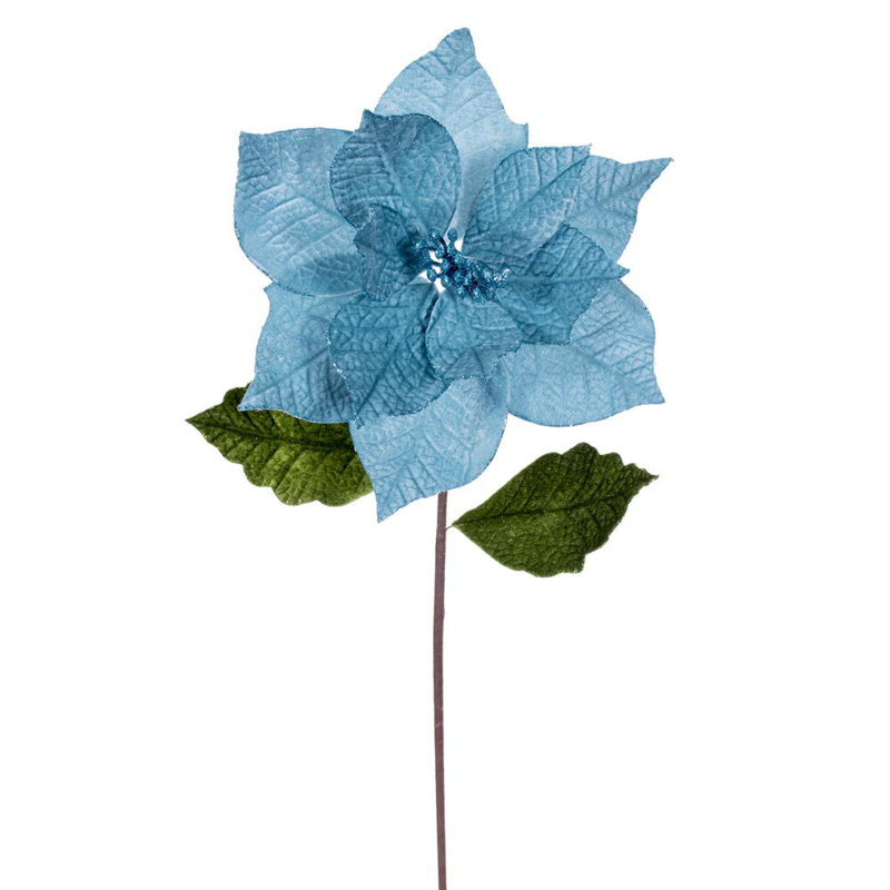 Vickerman 12" x 20" Velvet Razor Poinsettia Stem. It includes four pieces per bag., Light Blue