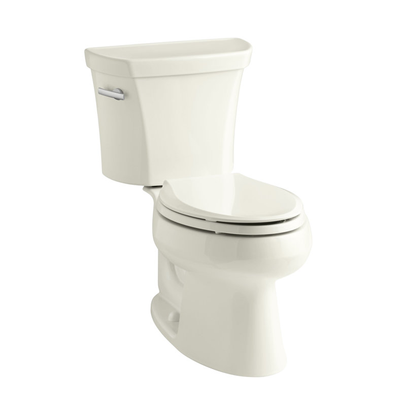 Wellworth 1.28 GPF Water Efficient Elongated Two-Piece Toilet (Seat Not Included), Biscuit, Left-Hand