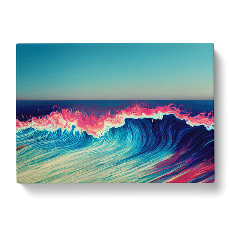 XXX-H1022-WF-6392X Neon Ocean Wave - Wrapped Canvas Painting, 35cm H x 50cm W x 3cm D