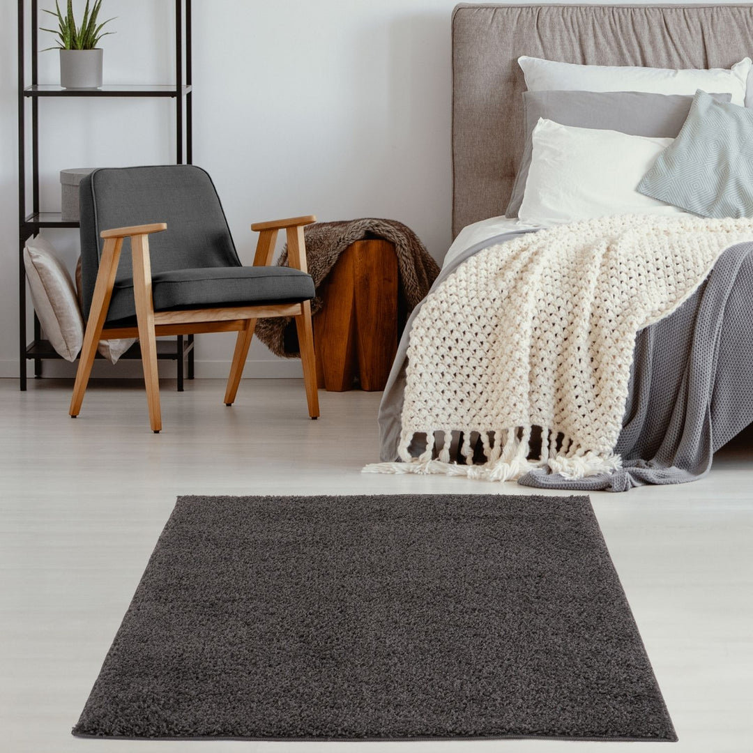 The Rugs Unisex Dark Grey Plain Soft High Pile Shaggy Rugs & Runners Living Room | Size: 120Cm X 120Cm - Image 2