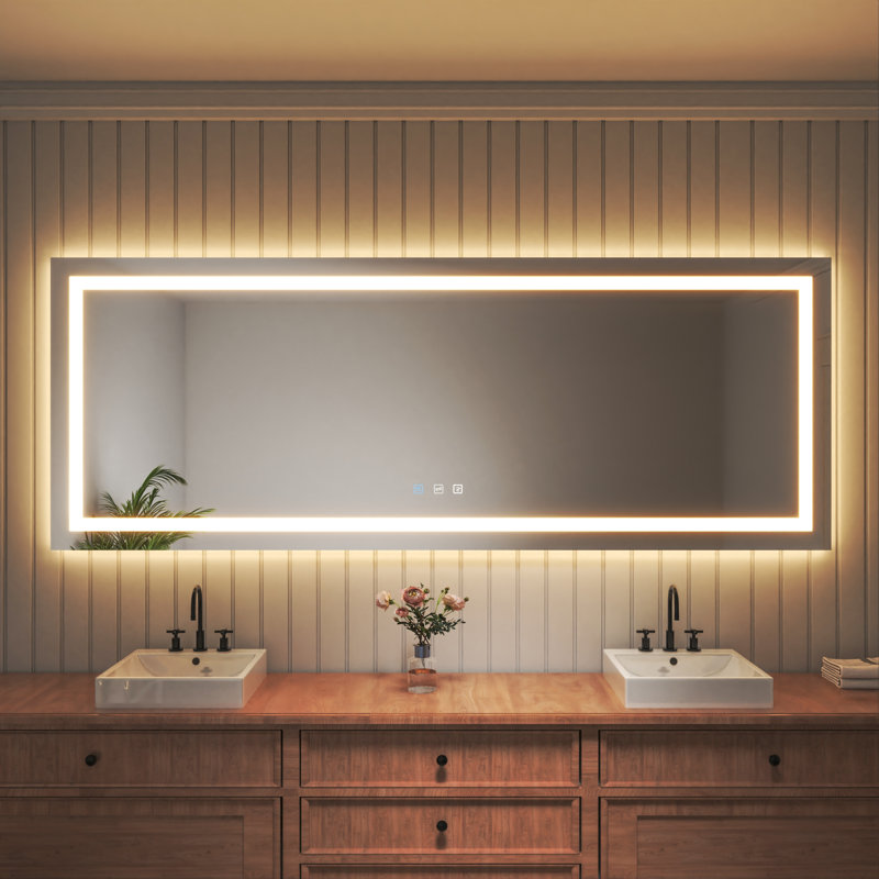 Frameless LED Light Anti-Fog Wall Bathroom Vanity Mirror with Backlit & Frontlit, 36" x 96"
