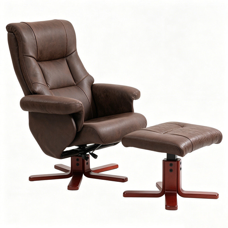 Faux Microfiber Leather Manual Recliner Chair & Footstool Set, Dark Brown