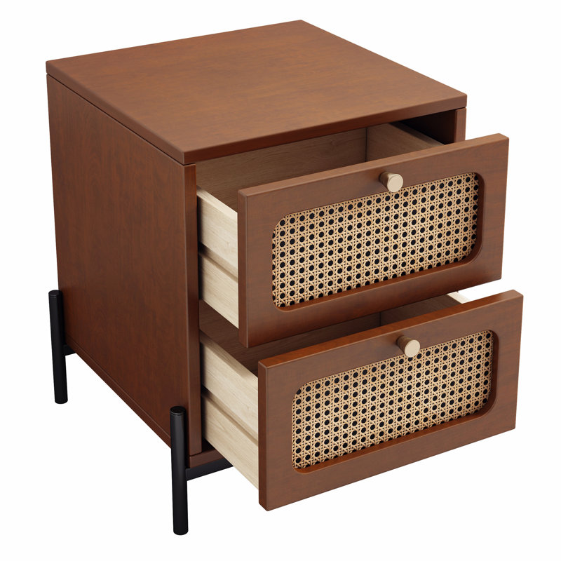 Ensemble de chambre à coucher 3 pièces avec motif en rotin, Noyer