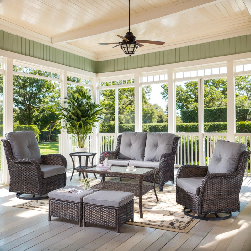 Carolina 7-Piece Square Outdoor Conversation Set With Loveseat And Swivel Glide Chair, Gray