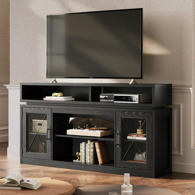 Mercato 59" Farmhouse TV Stand for TVs Up to 65" with Steel-Mesh Doors, Modern Entertainment Centre with LED Lights, Storage Cabinets & Adjustable Shelves, Wooden Media Console for Living Room and Bedroom