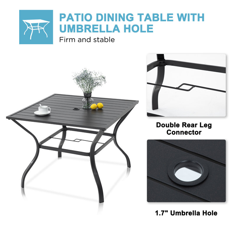 Ensemble de salle à manger de patio pour 4 personnes avec trou pour parasol, fauteuils pivotants à 360 ° avec structure en textilène et structure en acier thermolaqué, table et chaises de salle à manger d'extérieur pour patio, cour, terrasse et bord de piscine   