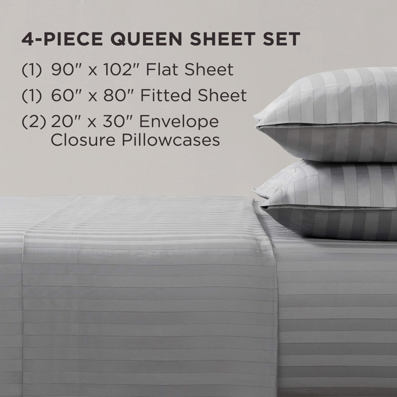 The Sheet Lab Regal Dreams Sheet Sets, Queen Sheet Set with 2 Pillowcases, Gray
