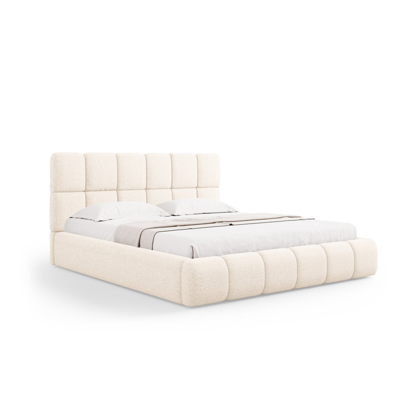 Nehimiah Upholstered Bed, White, European Kingsize (160 x 200 cm)