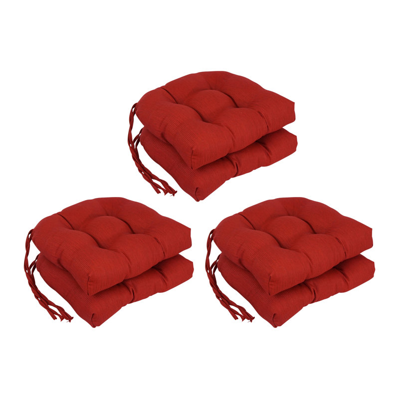 16-Inch Rounded Back Woven Olefin Tufted Outdoor Chair Cushions (Set Of 6), Red
