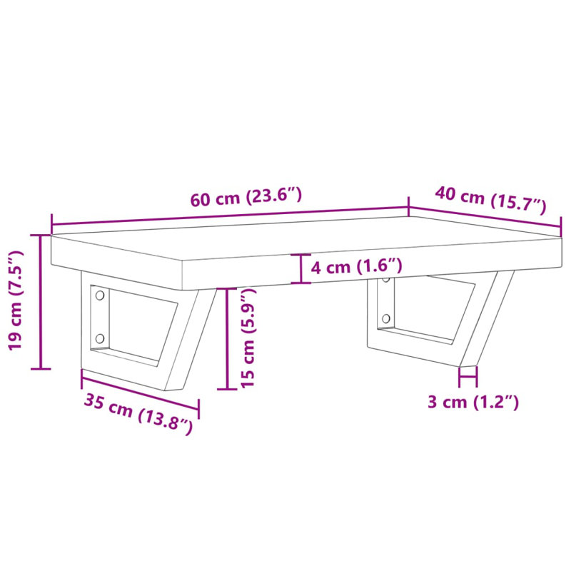 Bracket Shelf, Oak/White, 4cm H x 60cm W x 40cm D