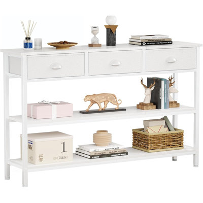 Console Table With 3 Drawers & 3-Tier Shelves – White