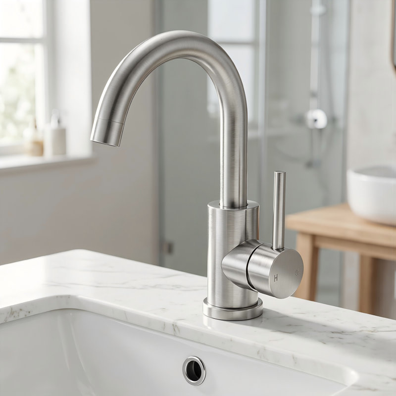 Robinet de cuisine à poignée simple à ailage élevé avec aérateur anti-éclaboussures, convenant à plusieurs cas de figure, y compris les salles de bain, les téléviseurs, les bars et les toilettes.