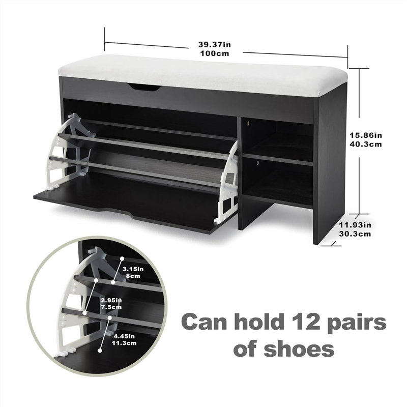 3-Tier Entryway Bench with Cushion