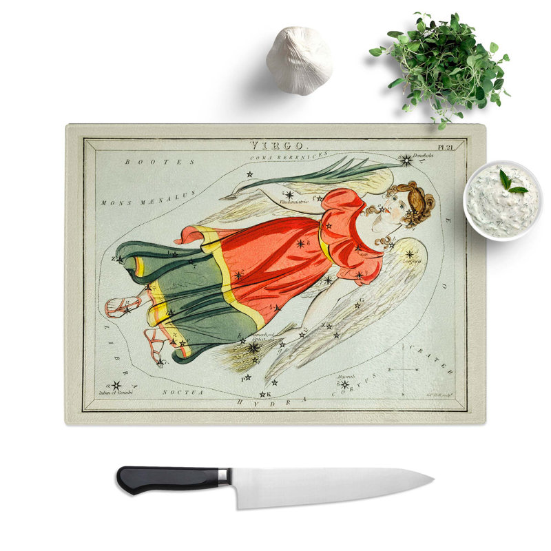 Tempered Glass Astronomical Zodiac Chart of the Virgo Chopping Board, 39 cm W x 28.5 cm L