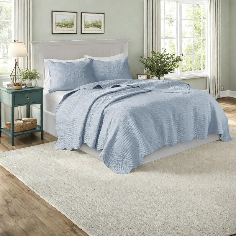 Ensemble de literie réversible Elegant Blue, courtepointe et taies décoratives en microfibre, style maison de campagne