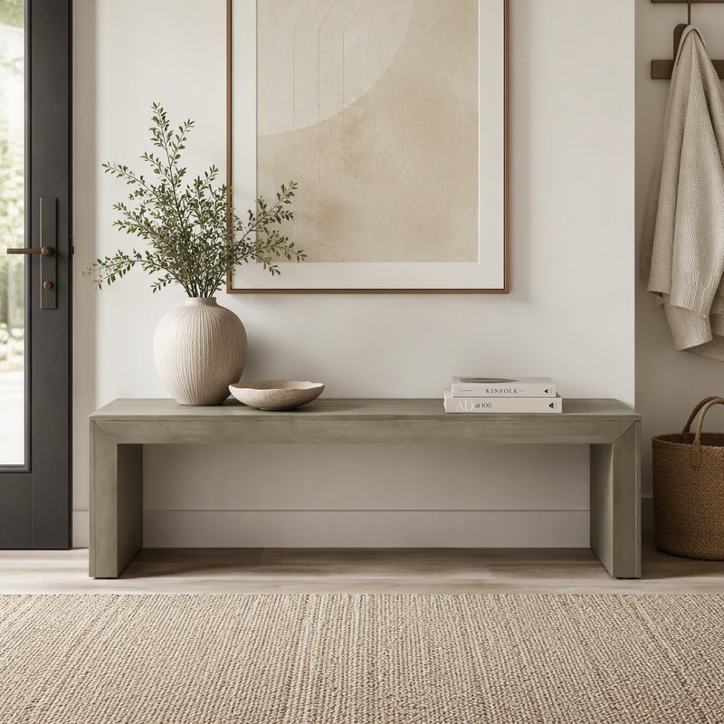 Banc de salle à manger en bois, Grey+Taupe1, 63inch
